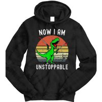 Retro Vintage Now I Am Unstoppable Trex Funny TRex Tie Dye Hoodie