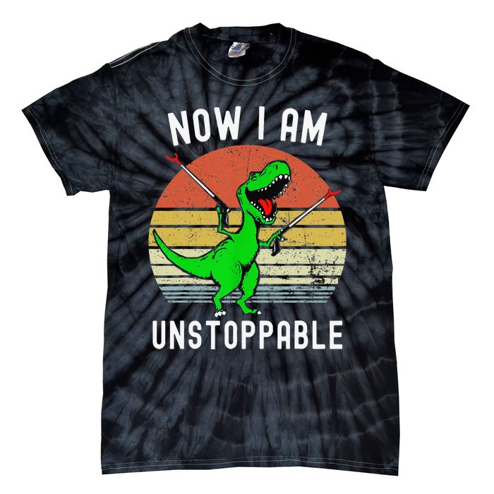 Retro Vintage Now I Am Unstoppable Trex Funny TRex Tie-Dye T-Shirt