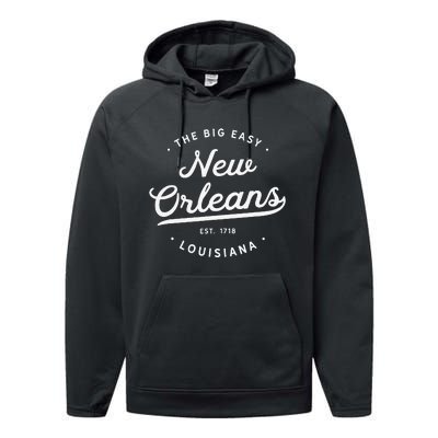 Retro Vintage New Orleans Louisiana Big Easy Nola Performance Fleece Hoodie