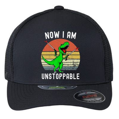Retro Vintage Now I Am Unstoppable Trex Funny TRex Flexfit Unipanel Trucker Cap