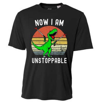 Retro Vintage Now I Am Unstoppable Trex Funny TRex Cooling Performance Crew T-Shirt