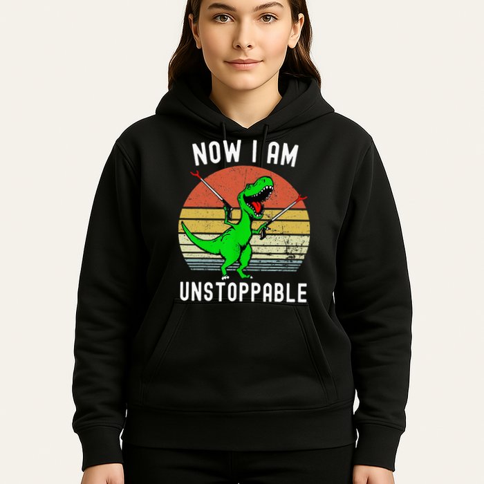Retro Vintage Now I Am Unstoppable Trex Funny TRex Hoodie
