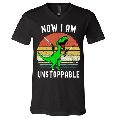 Retro Vintage Now I Am Unstoppable Trex Funny TRex V-Neck T-Shirt