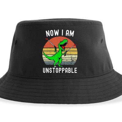 Retro Vintage Now I Am Unstoppable Trex Funny TRex Sustainable Bucket Hat