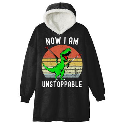 Retro Vintage Now I Am Unstoppable Trex Funny TRex Hooded Wearable Blanket