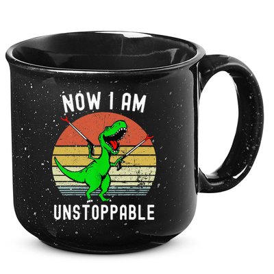 Retro Vintage Now I Am Unstoppable Trex Funny TRex 15oz Campfire Ceramic Mug