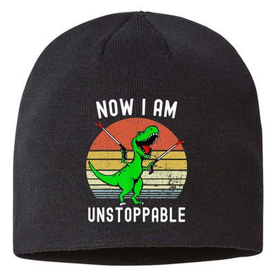 Retro Vintage Now I Am Unstoppable Trex Funny TRex Sustainable Beanie