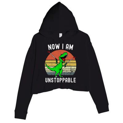 Retro Vintage Now I Am Unstoppable Trex Funny TRex Crop Fleece Hoodie