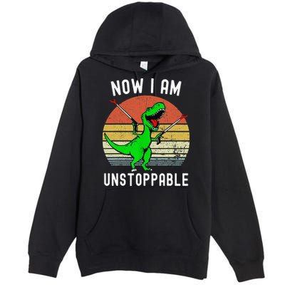 Retro Vintage Now I Am Unstoppable Trex Funny TRex Premium Pullover Hoodie