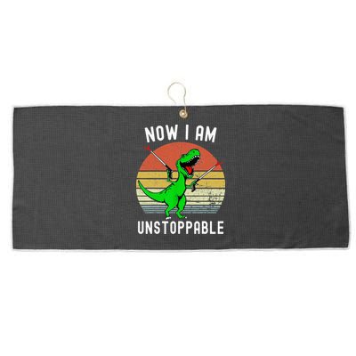Retro Vintage Now I Am Unstoppable Trex Funny TRex Large Microfiber Waffle Golf Towel