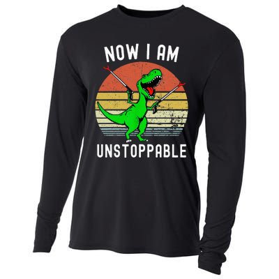 Retro Vintage Now I Am Unstoppable Trex Funny TRex Cooling Performance Long Sleeve Crew