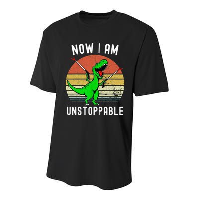 Retro Vintage Now I Am Unstoppable Trex Funny TRex Youth Performance Sprint T-Shirt