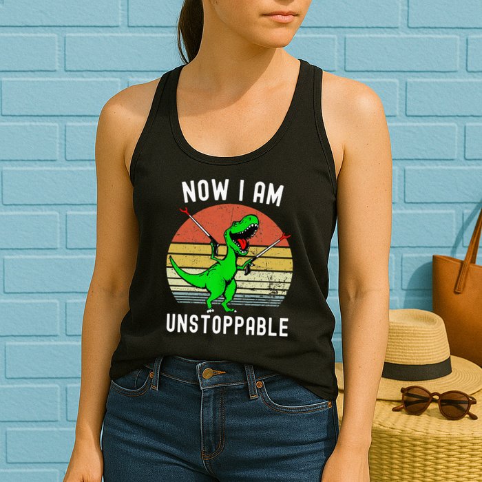 Retro Vintage Now I Am Unstoppable Trex Funny TRex Womens Tank Top