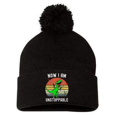 Retro Vintage Now I Am Unstoppable Trex Funny TRex Pom Pom 12in Knit Beanie