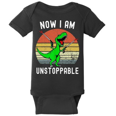 Retro Vintage Now I Am Unstoppable Trex Funny TRex Baby Bodysuit