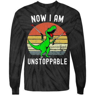 Retro Vintage Now I Am Unstoppable Trex Funny TRex Tie-Dye Long Sleeve Shirt