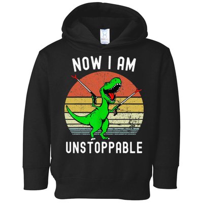 Retro Vintage Now I Am Unstoppable Trex Funny TRex Toddler Hoodie