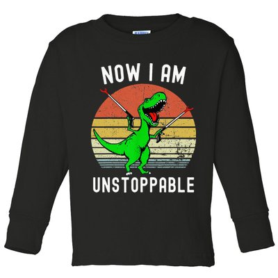 Retro Vintage Now I Am Unstoppable Trex Funny TRex Toddler Long Sleeve Shirt