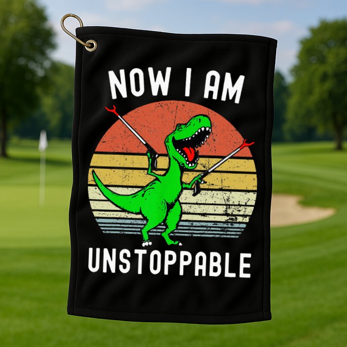 Retro Vintage Now I Am Unstoppable Trex Funny TRex Golf Towel