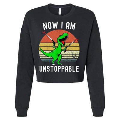 Retro Vintage Now I Am Unstoppable Trex Funny TRex Cropped Pullover Crew