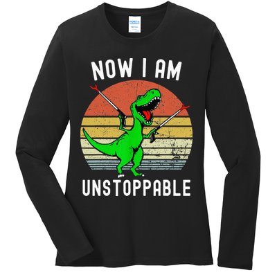Retro Vintage Now I Am Unstoppable Trex Funny TRex Ladies Long Sleeve Shirt