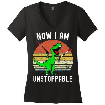 Retro Vintage Now I Am Unstoppable Trex Funny TRex Women's V-Neck T-Shirt