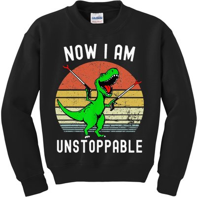Retro Vintage Now I Am Unstoppable Trex Funny TRex Kids Sweatshirt