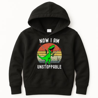 Retro Vintage Now I Am Unstoppable Trex Funny TRex Kids Hoodie