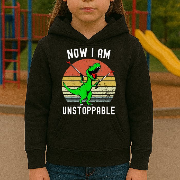 Retro Vintage Now I Am Unstoppable Trex Funny TRex Kids Hoodie