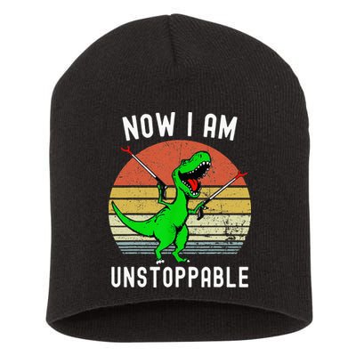 Retro Vintage Now I Am Unstoppable Trex Funny TRex Short Acrylic Beanie