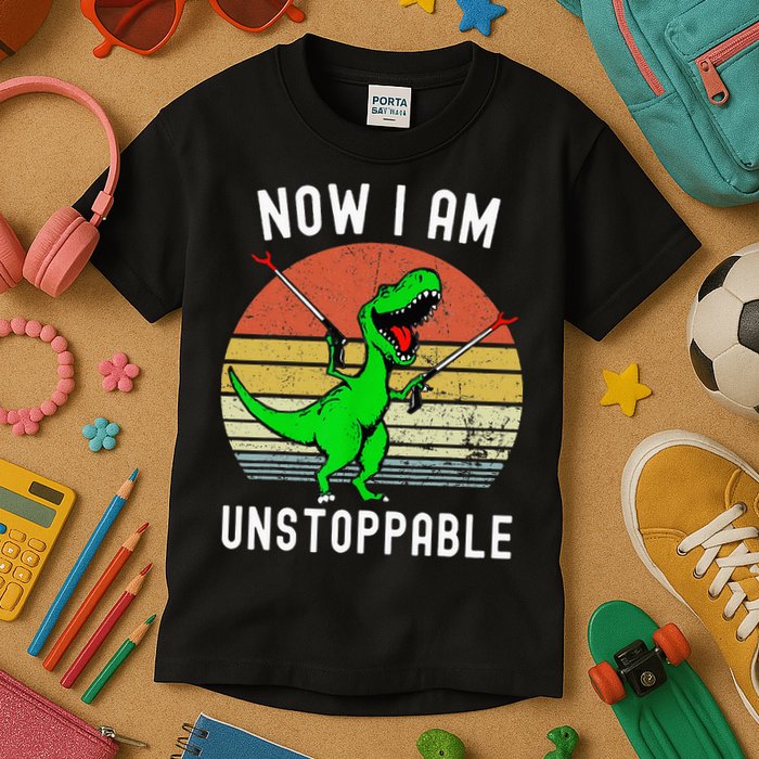 Retro Vintage Now I Am Unstoppable Trex Funny TRex Kids T-Shirt