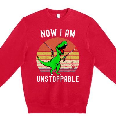 Retro Vintage Now I Am Unstoppable Trex Funny TRex Premium Crewneck Sweatshirt