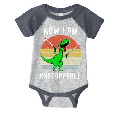Retro Vintage Now I Am Unstoppable Trex Funny TRex Infant Baby Jersey Bodysuit