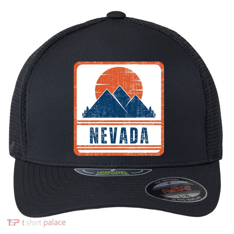 Retro Vintage Nevada USA Mountain Gift For Men Flexfit Unipanel Trucker Cap