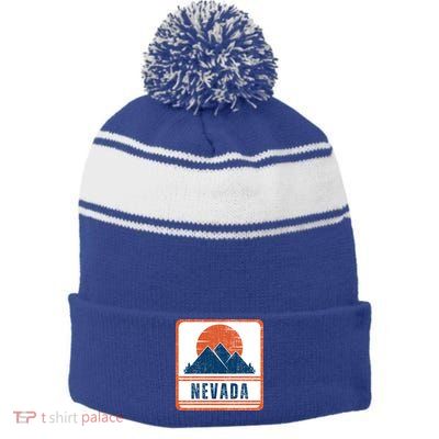 Retro Vintage Nevada USA Mountain Gift For Men Stripe Pom Pom Beanie