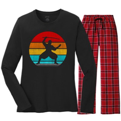 Retro Vintage Ninja Women's Long Sleeve Flannel Pajama Set 