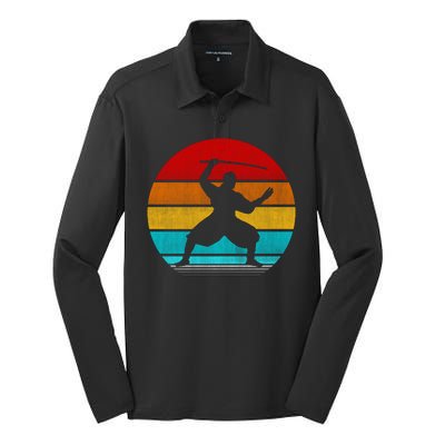 Retro Vintage Ninja Silk Touch Performance Long Sleeve Polo