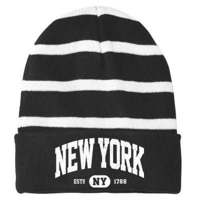 Retro Vintage New York Ny Striped Beanie with Solid Band