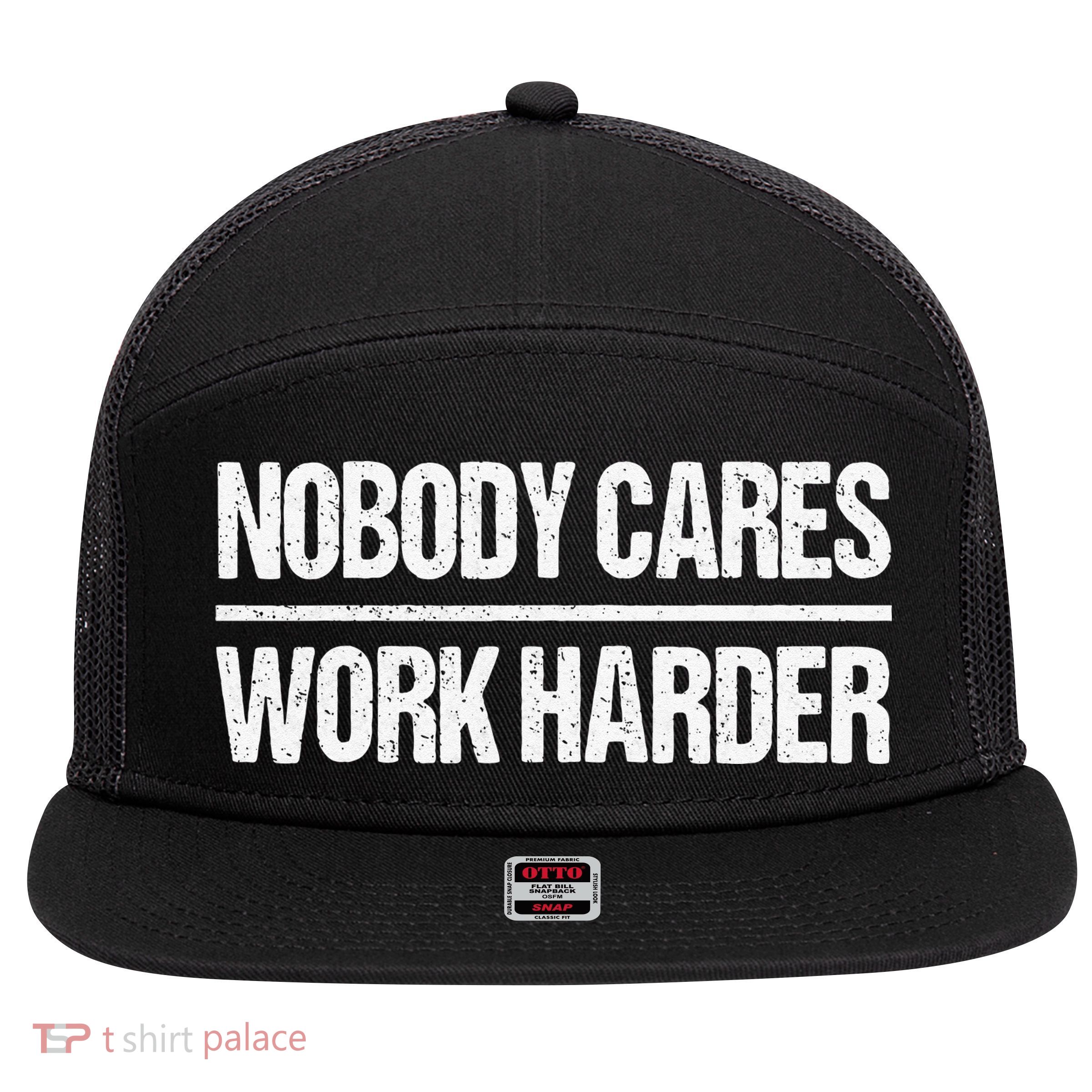 Retro Vintage Nobody Cares Work Harder 7 Panel Mesh Trucker Snapback Hat