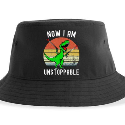 Retro Vintage Now I Am Unstoppable Trex Funny TRex Sustainable Bucket Hat