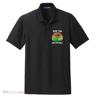 Retro Vintage Now I Am Unstoppable Trex Funny TRex Dry Zone Grid Polo