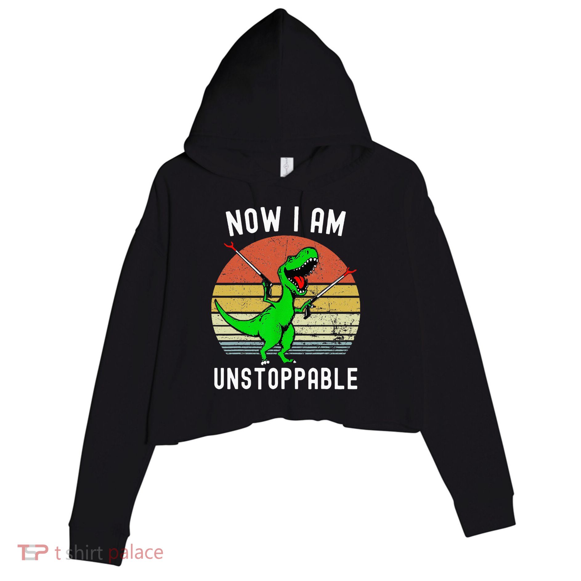 Retro Vintage Now I Am Unstoppable Trex Funny TRex Crop Fleece Hoodie