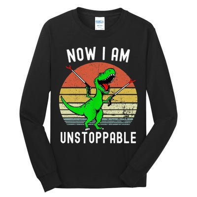 Retro Vintage Now I Am Unstoppable Trex Funny TRex Tall Long Sleeve T-Shirt
