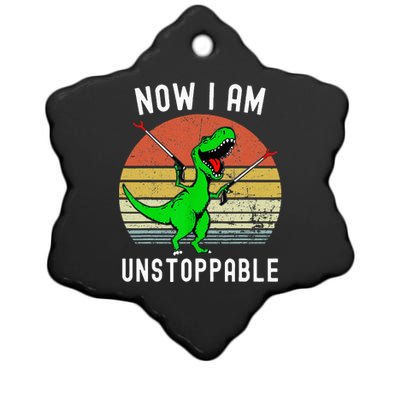 Retro Vintage Now I Am Unstoppable Trex Funny TRex Ceramic Star Ornament