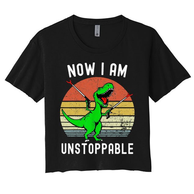 Retro Vintage Now I Am Unstoppable Trex Funny TRex Crop Top