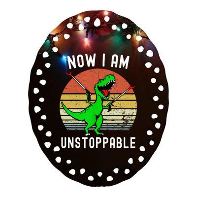 Retro Vintage Now I Am Unstoppable Trex Funny TRex Ceramic Oval Ornament