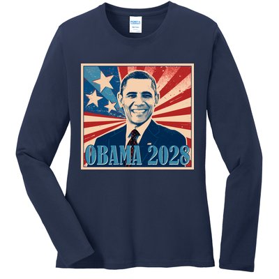 Retro Vintage Obama 2028 Ladies Long Sleeve Shirt