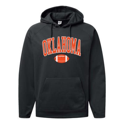 Retro Vintage Oklahoma Football Distressed Gifts Performance Fleece Hoodie