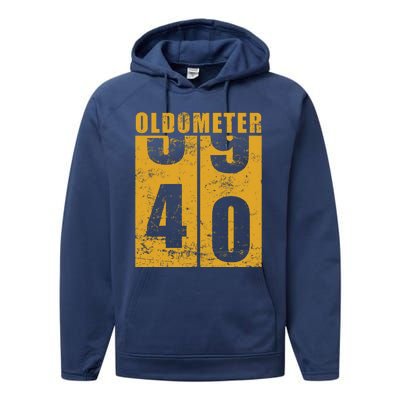 Retro Vintage Oldometer 40 Years Old Performance Fleece Hoodie