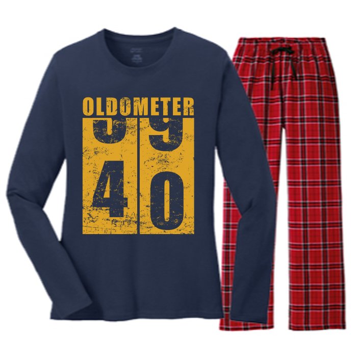 Retro Vintage Oldometer 40 Years Old Women's Long Sleeve Flannel Pajama Set 